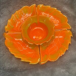 Orange & Gold California Pottery Chip & Dip Snack Dish Set